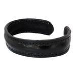 Men's leather cuff bracelet, 'Casual Black Thai' - Men's Black Tooled Leather Cuff Bracelet