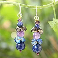 Lapis lazuli and amethyst beaded earrings, Thai Harmony