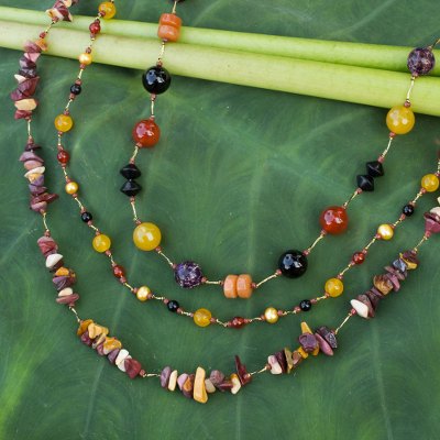 Onyx and carnelian beaded necklace, 'Sweet Autumn' - Onyx and carnelian beaded necklace