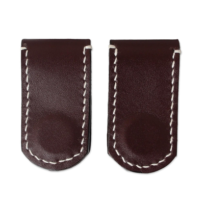 Leather money clips, 'Savvy Spender' (pair) - Leather money clips (Pair)