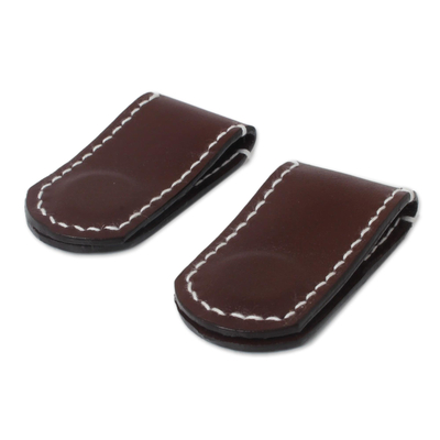 Leather money clips, 'Savvy Spender' (pair) - Leather money clips (Pair)