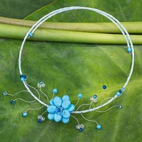 Floral choker, 'Blue Beauty' - Handmade Thai Floral Necklace