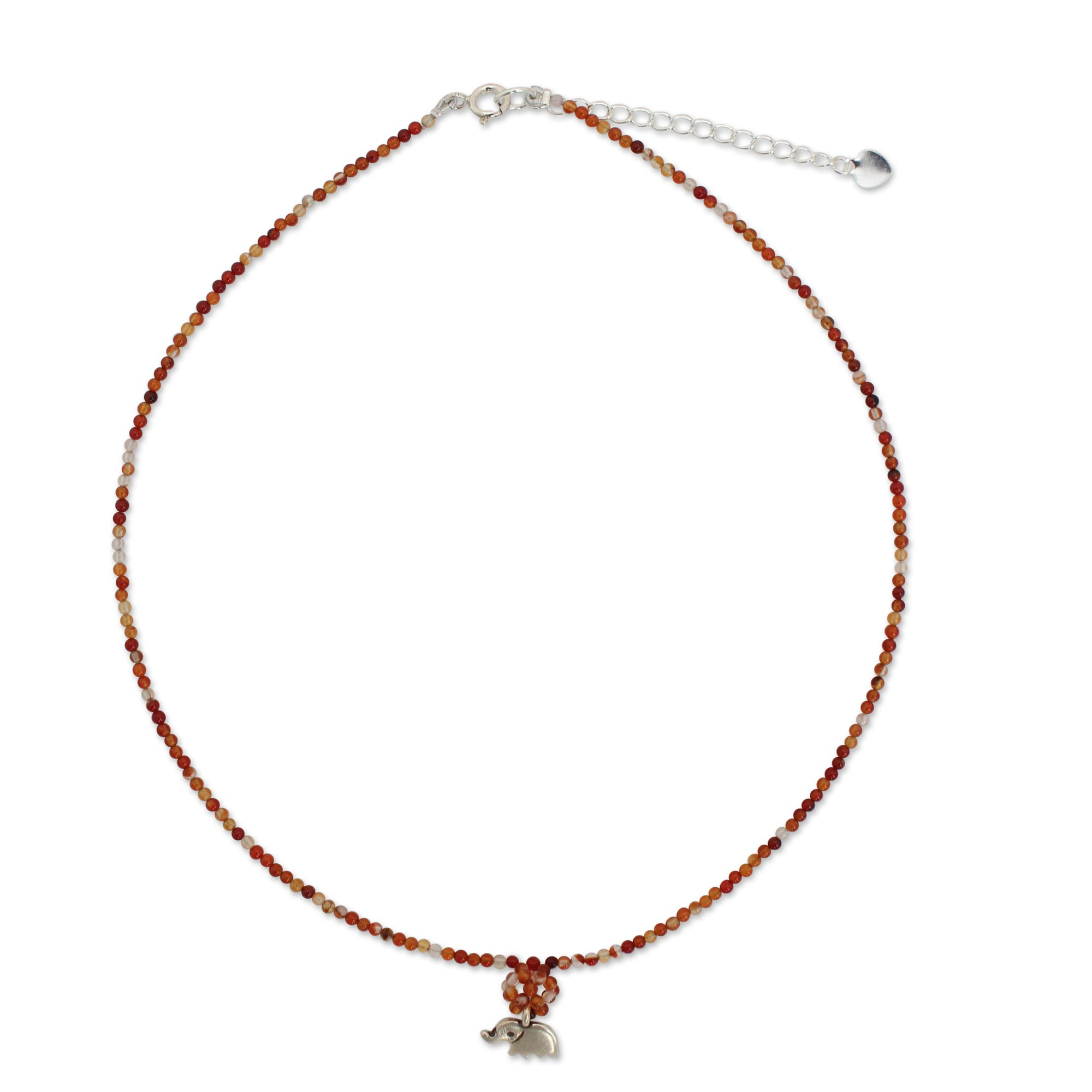 Hand Made Beaded Carnelian Necklace - Elephantine Charm | NOVICA