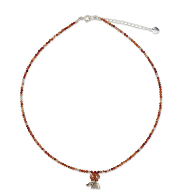 Carnelian pendant necklace, 'Elephantine Charm' - Hand Made Beaded Carnelian Necklace