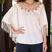 Cotton tunic, 'Exotic White Butterfly' - Women's Cotton Blouse