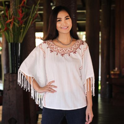 Cotton tunic, 'Exotic White Butterfly' - Women's Cotton Blouse