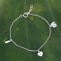 Tourmaline charm bracelet, 'I Love Elephants' - Unique Elephant Charm Bracelet