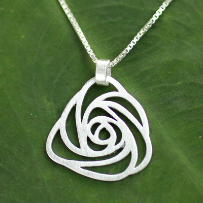 Sterling silver pendant necklace, 'Thai Rose' - Modern Sterling Silver Pendant Necklace