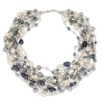 Cultured pearl beaded necklace, 'Opulent Elegance' - Cultured pearl beaded necklace