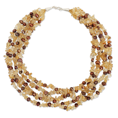 Cultured pearl and citrine beaded necklace