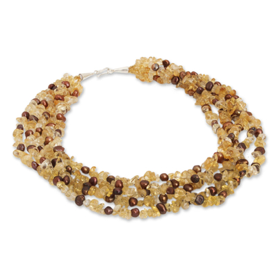 Collar de perlas cultivadas y citrino - Collar de perlas cultivadas y citrino