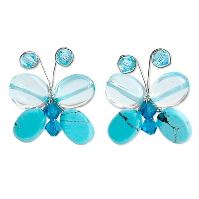 Beaded button earrings, 'Exotic Butterfly' - Beaded button earrings