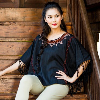Cotton tunic, 'Exotic Black Butterfly' - Cotton tunic
