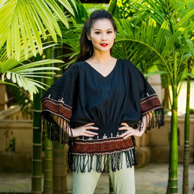 Cotton blouse, 'Black Thai Butterfly' - Cotton blouse