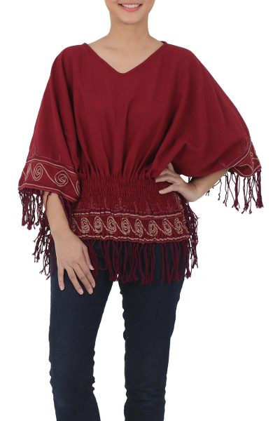 Cotton blouse, 'Red Thai Butterfly' - Women's Cotton Blouse
