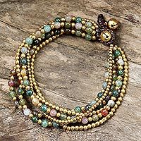 Beaded brass bracelet, 'Joy' - Hand Crafted Brass and Jasper Bracelet from Thailand