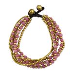 Beaded brass bracelet, 'Rose Joy' - Artisan Crafted Brass and Quartz Bracelet