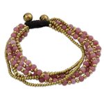 Beaded brass bracelet, 'Rose Joy' - Artisan Crafted Brass and Quartz Bracelet