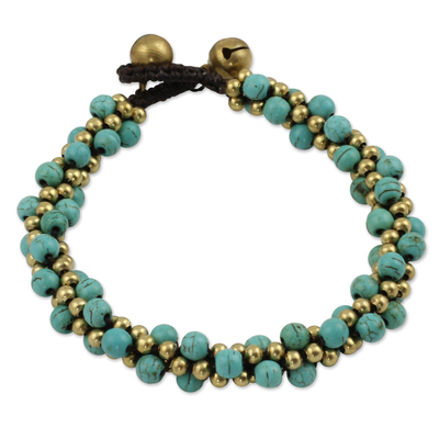 Beaded brass bracelet, 'Bells in the Sky' - Brass and Dyed Calcite Bracelet
