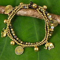 Jasper charm bracelet, 'Colorful Siam Elephants'