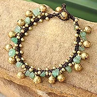 Aventurine beaded bracelet, 'Joyous Bells' - Brass Beaded Aventurine Bracelet