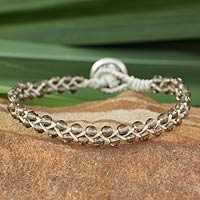 Leather and smoky quartz braided bracelet, 'Braids of Joy'