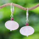 Rose quartz dangle earrings, 'Rose of Thailand' - Fair Trade Rose Quartz Dangle Earrings