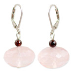Rose quartz dangle earrings, 'Rose of Thailand' - Fair Trade Rose Quartz Dangle Earrings