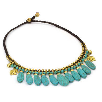 Wasserfall-Halskette mit Perlen - Türkisfarbene Elefantenhalskette mit Perlen