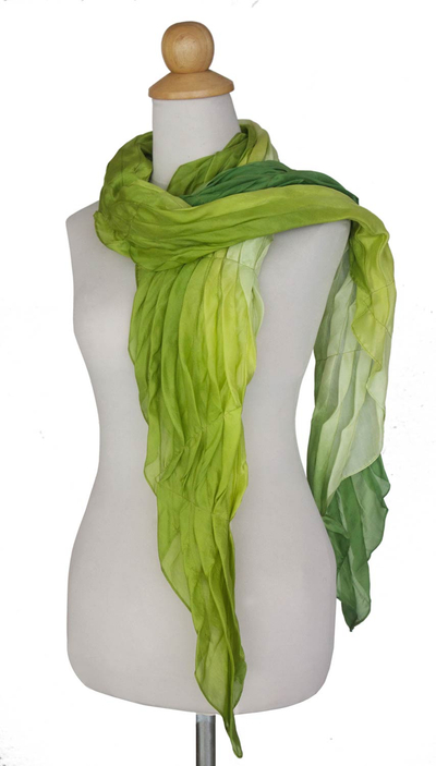 Silk scarf, 'Evolving Green' - Ombre Silk Scarf in Yellow and Green