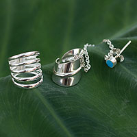 Sterling silver ear cuff earrings, 'Sea Whisper' (pair)