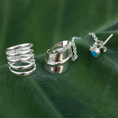 Sterling silver ear cuff earrings, 'Sea Whisper' (pair) - Sterling silver ear cuff earrings (Pair)