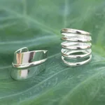 Sterling silver ear cuff earrings, 'Modern Day' (pair) - Modern Sterling Silver Ear Cuff Earrings (Pair)