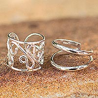 Sterling silver ear cuffs, 'Sleek Filigree' (pair) - Sterling silver ear cuff earrings (Pair)