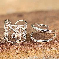 Sterling silver ear cuff earrings, 'Sleek Filigree' (pair) - Sterling silver ear cuff earrings (Pair)