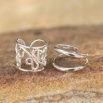 Sterling silver ear cuffs, 'Sleek Filigree' (pair) - Sterling silver ear cuff earrings (Pair)