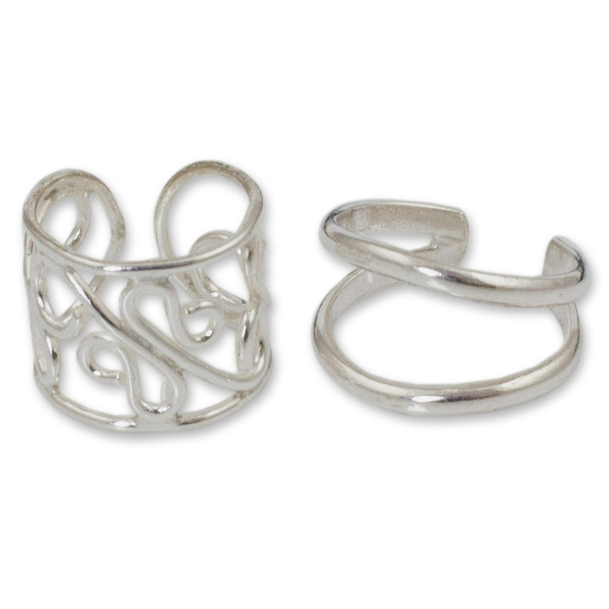 Sterling silver ear cuff earrings (Pair) - Sleek Filigree | NOVICA