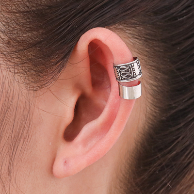 Sterling silver ear cuff earrings, 'Two Epochs' (pair) - Sterling silver ear cuff earrings (Pair)