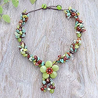 Serpentine and carnelian flower necklace, 'Dazzling Bloom'