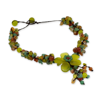 Collar de flores de serpentina y cornalina - Collar floral de cornalina y serpentina hecho a mano