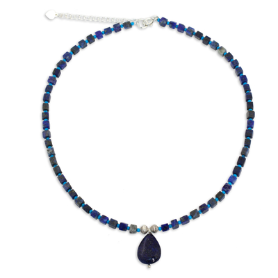 Lapis lazuli pendant necklace, 'Depths of Blue' - Beaded Lapis Lazuli Necklace
