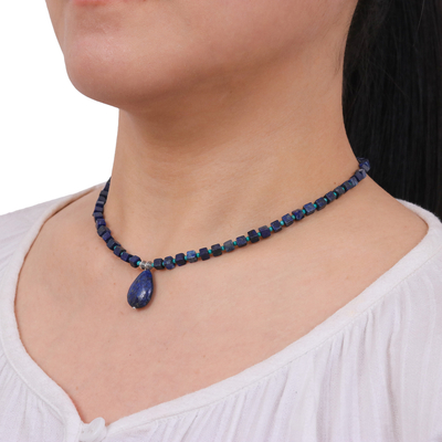 Halskette mit Lapislazuli-Anhänger - Perlenkette aus Lapislazuli