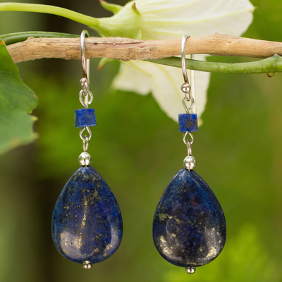 Lapis lazuli dangle earrings, 'Blue Lily' - Lapis Lazuli Dangle Earrings