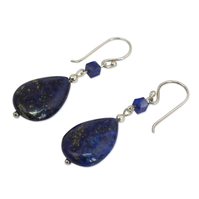Lapis lazuli dangle earrings, 'Blue Lily' - Lapis Lazuli Dangle Earrings