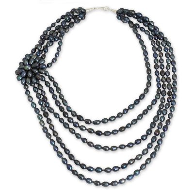Cultured pearl flower necklace, 'Mystical Magnolia' - Cultured pearl flower necklace
