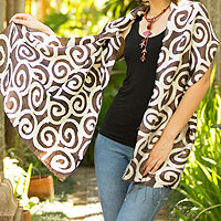 Silk shawl, 'Brown Thai Maze'