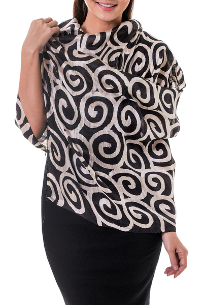 Silk scarf, 'Black Thai Maze' - Silk scarf