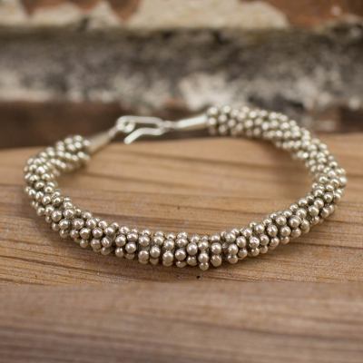 Silver beaded bracelet, 'River of Dreams' - Hill Tribe Fine Silver Beaded Bracelet
