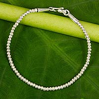 Silver beaded bracelet, 'Moonbeam' - Hill Tribe Fine Silver Beaded Bracelet