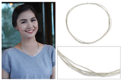 Silver waterfall necklace, 'Moonit Waterfall' - Handcrafted Hill Tribe Fine Silver Necklace